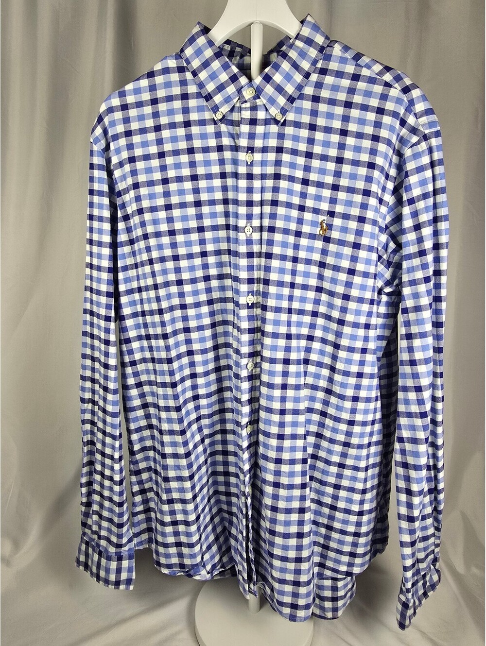 Ralph Lauren Classic Fit XL Blue and White Checkered Button-Down Shirt with Polo